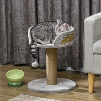 Produktbild von SUGIFT Kratzbaum für Katzen mit Katzenbett, Jutekratzpfosten und Hängespielball aus Plüsch in Grau 40x40x49 cm