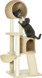 SUGIFT Kratzbaum für Katzen mit Katzenhaus, Hängematte und Kratzmatte in Beige aus Sisal und Plüsch 60 x 60 x 150 cm – Bild 1 von 1
