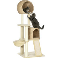 Produktbild von SUGIFT Kratzbaum für Katzen mit Katzenhaus, Hängematte und Kratzmatte in Beige aus Sisal und Plüsch 60 x 60 x 150 cm