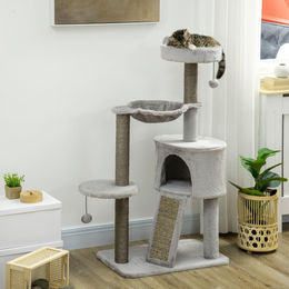 SUGIFT Kratzbaum für Katzen mit Katzenhöhle, Hängematte und Sisalpfosten in Hellgrau 60x40x113 cm – Bild 1 von 1