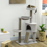 Produktbild von SUGIFT Kratzbaum für Katzen mit Katzenhöhle, Hängematte und Sisalpfosten in Hellgrau 60x40x113 cm