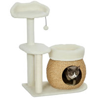 Produktbild von SUGIFT Kratzbaum für Katzen mit Katzenhöhle, Schilfrohr, Sisal-Kratzstämmen, Plattform und Spielball in Cremeweiß 60 x 40 x 79 cm