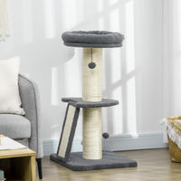Produktbild von SUGIFT Kratzbaum für Katzen mit Plattform, Hängespielball und Sisalpfosten in Dunkelgrau/Cremeweiß mit Lammfell-Imitat