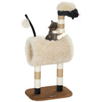 Produktbild von SUGIFT Kratzbaum für Katzen mit Schaf-Design, Tunnel und Spielball aus Plüsch, Braun, 48 x 34 x 98 cm