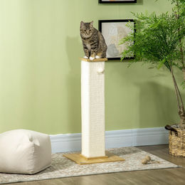 SUGIFT Kratzbaum für Katzen mit Spielzeug aus Sisal und Spanplatte in Eiche Cremeweiß 38 x 38 x 80 cm – Bild 1 von 1