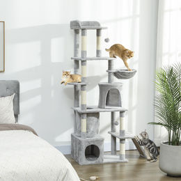 SUGIFT Kratzbaum für Katzen mit Tunnel und Höhlen in Hellgrau 170 cm – Bild 1 von 1