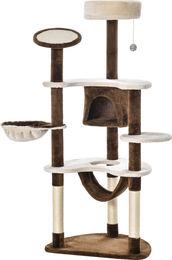SUGIFT Kratzbaum mit 2 Hängematten und Schlafhöhle Creme-Braun aus Plüsch und Sisal 153 cm – Bild 1 von 1