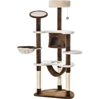 Produktbild von SUGIFT Kratzbaum mit 2 Hängematten und Schlafhöhle Creme-Braun aus Plüsch und Sisal 153 cm