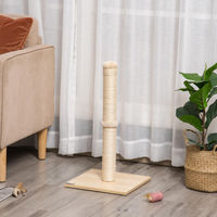 Produktbild von SUGIFT Kratzsäule für Katzen aus Spanplatte und Sisal mit Hängeball in Beige-Eiche, 34 x 34 x 60 cm