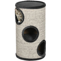 Produktbild von SUGIFT Kratztonne für Katzen 3 Ebenen Kletterturm aus Sisal und Plüsch Hellgrau 38 x 38 x 70 cm
