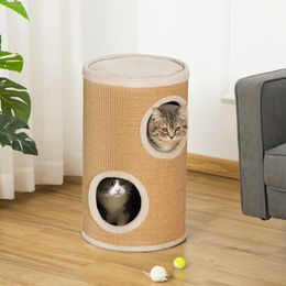 SUGIFT Kratztonne für Katzen als Kratzbaum aus Sisal und Plüsch in Braun-Beige mit 2 Ebenen Ø35 x 60 cm – Bild 1 von 2
