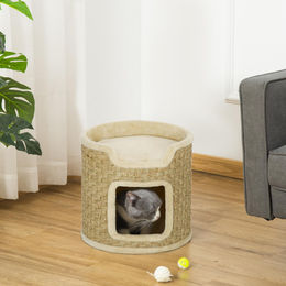 SUGIFT Kratztonne für Katzen im Fass-Design mit Seegrasseil und Plüsch Khaki 38 x 38 x 37 cm – Bild 1 von 2