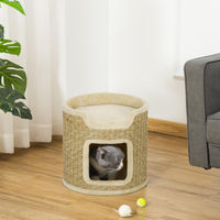 Produktbild von SUGIFT Kratztonne für Katzen im Fass-Design mit Seegrasseil und Plüsch Khaki 38 x 38 x 37 cm