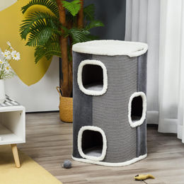 SUGIFT Kratztonne für kleine Katzen mit 3 Etagen aus Plüsch und Spanplatte in Grau-Weiß 40 x 40 x 74 cm – Bild 1 von 1