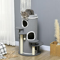 Produktbild von SUGIFT Kratztonne Kratzbaum für Katzen mit 3 Ebenen, 2 Höhlen und Sisalpfosten in Grau-Weiß, Ø57 x 99 cm