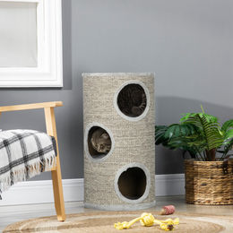 SUGIFT Kratzturm Katzentonne für Katzen mit 3 Ebenen und 3 Höhlen aus Sisal und Plüsch in Grau, 38 x 38 x 70 cm – Bild 1 von 2