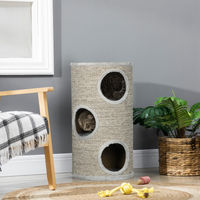 Produktbild von SUGIFT Kratzturm Katzentonne für Katzen mit 3 Ebenen und 3 Höhlen aus Sisal und Plüsch in Grau, 38 x 38 x 70 cm