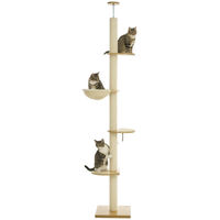 Produktbild von SUGIFT Sisal-Kratzpfosten als Kratzbaum mit Deckenspannung aus Holzwerkstoff Eiche und Cremeweiß mit Anti-Kipp-Sicherung 40x40 cm Basis und 250 cm Höhe