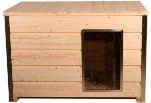 SunnyDogs Holz-Hundehütte mit 30 mm Isolierung und Flachdach naturbelassen 116,5 x 78 cm – Bild 1 von 1