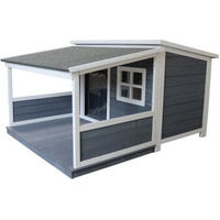 Produktbild von SunnyDogs Holz-Hundehütte mit Pultdach und Terrasse wetterfest grau-weiß lasiert
