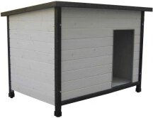SunnyDogs Isolierte Holz-Hundehütte mit Flachdach weiß lasiert 106 x 69 x 82 cm – Bild 1 von 1