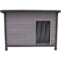 Produktbild von SunnyDogs Moderne Holz-Hundehütte mit Flachdach und Pendelklappe grau lasiert 106 x 69 x 82 cm