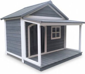 SunnyDogs Veranda S Holz-Hundehütte mit Satteldach und überdachter Terrasse – Bild 1 von 1