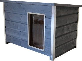 SunnyDogs Wetterfeste Holz-Hundehütte Grau mit aufklappbarem Flachdach 116x75x80 cm – Bild 1 von 1