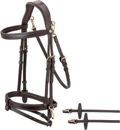 Sunride Englisch kombinierte Trense Berlin für Pferde mit Zügel aus weichem Echtleder in Braun Cob – Bild 1 von 5