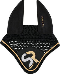 Sunride Fliegenhaube RD Ohrnetz Exclusive Line Round für Warmblut in Schwarz/Gold aus Baumwolle – Bild 1 von 2