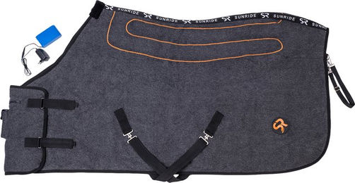 SUNRIDE Heizdecke für Pferde aus Premium Wolle mit Eremit Akku und Ladekabel 155cm – Bild 1 von 5
