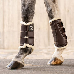 Sunride Leder Dressurgamaschen mit Fell für Pferde in Braun XS – Bild 1 von 3