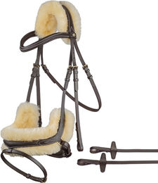 Sunride schwedische Trense Oxford aus Echtleder mit Zügeln und abnehmbarem Fellpolster Schwarz Cob – Bild 1 von 10