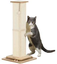Sunvello 3-in-1 Kratzbaum für Katzen mit Spielschiene, Spielball und Sisal in Eiche/Creme, 39,5 x 39,5 x 87 cm – Bild 1 von 2