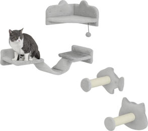 Sunvello Katzentreppen-Set 4-teilig mit Sisal-Stufen und doppelter Plattform in Grau und Creme – Bild 1 von 3