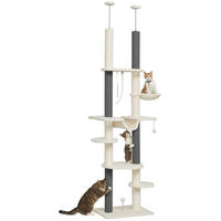 Produktbild von Sunvello Kratzbaum deckenhoch verstellbar 225-255 cm mit Plattformen und Hängematten in Weiß