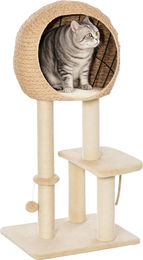 Sunvello Kratzbaum für Katzen 100 cm mit Höhle, Spielball und Sisalstämmen in Beige – Bild 1 von 1