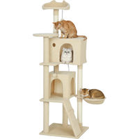 Produktbild von Sunvello Kratzbaum für Katzen mit Hängematte, Höhle und Sisalstämmen, Beige, 160 cm Höhe
