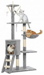 Sunvello Kratzbaum für Katzen mit Höhle, Spielzeugen, Sisalstämmen und Treppe, Grau – Bild 1 von 2