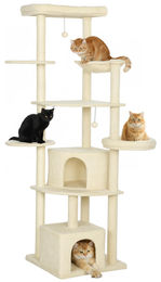 Sunvello Kratzbaum für Katzen mit Höhle und Hängematte, 2 Meter hoch, Beige, Holz und Plüsch – Bild 1 von 2