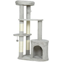 Produktbild von Sunvello Kratzbaum für Katzen mit Höhle und Sisalstämmen, 114 cm, Hellgrau