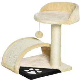 Sunvello Kratzbaum für Katzen mit Höhle und Spielball, kleiner Katzenturm aus Plüsch und Sisal, 46 cm, Beige – Bild 1 von 2
