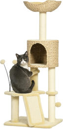 Sunvello Kratzbaum für Katzen mit Katzenhöhle, Liegeplattform und Spielball aus Sisal in Braun/Beige, 45x40x116cm – Bild 1 von 3