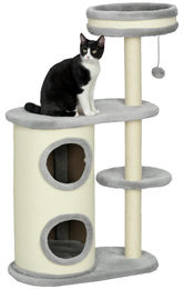 Sunvello Kratzbaum für Katzen mit Sisal-Seilpfosten und Ballspielzeug in Grau, 59x35x100 cm – Bild 1 von 3