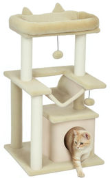 Sunvello Kratzbaum für Katzen mit Spielzeug, Sitzstange und Hängematte in Creme, 48 x 48 x 90 cm – Bild 1 von 2