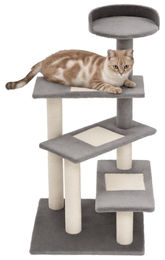Sunvello Kratzbaum für kleine bis mittelgroße Katzen 100 cm mit Sisalstämmen und Plattformen in Beige und Grau – Bild 1 von 2