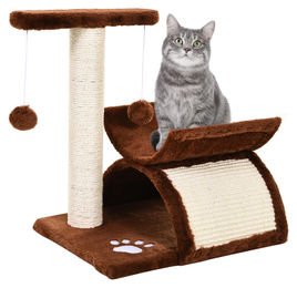 Sunvello Kratzbaum für kleine Katzen mit Tunnel, U-förmiger Liegefläche und Spielball, Braun, 43 cm – Bild 1 von 3