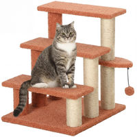 Produktbild von Sunvello Kratzbaum mit Haustiertreppe und Spielball für Katzen, 3 Stufen, Braun, 45x40x48cm