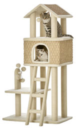 Sunvello Kratzbaum mit Katzenhöhle und Spielzeug aus Plüsch und Sisal in Khaki Beige Kaffee – Bild 1 von 2