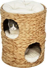 Sunvello Kratztonne aus Wasserhyazinthe mit 2 Höhlen und Kissen für Katzen, 50 cm, Hellbraun – Bild 1 von 3